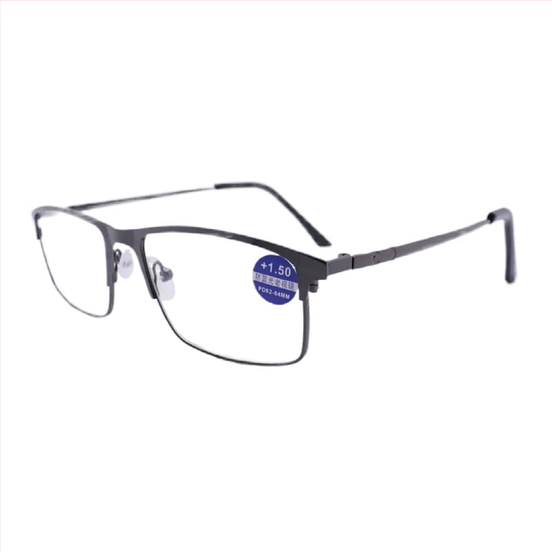 Fém teljes keretű olvasószemüveg, akril lencsékkel, anti-kék fény és fotokróm funkcióval, négyszögletes arcformához, férfiaknak