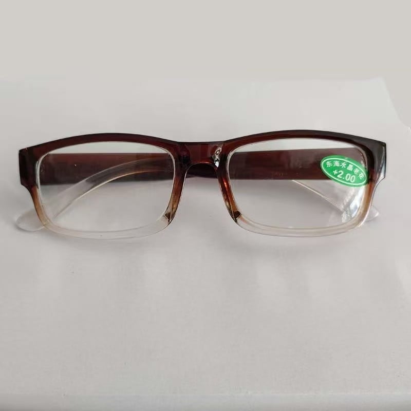 Olvasó szemüveg kristálylencsékkel, teljes keret, négyszögletes forma, dioptriák 4.50/5.00/5.50/6.00 D, polikarbonát keret