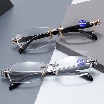 Keret nélküli olvasószemüveg kékfény elleni védelemmel, gyémántvágott él, négyszögletes lencsék, felnőtteknek