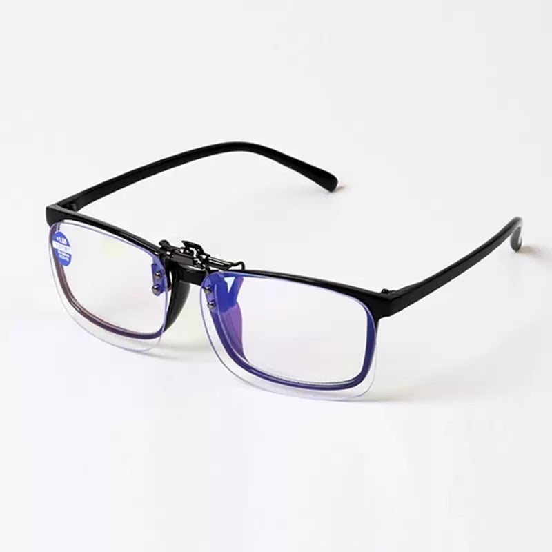 Klippelhető presbiopikus szemüveg, lencsék resinből, multifokális, anti-kék fény, négyszögletes keret