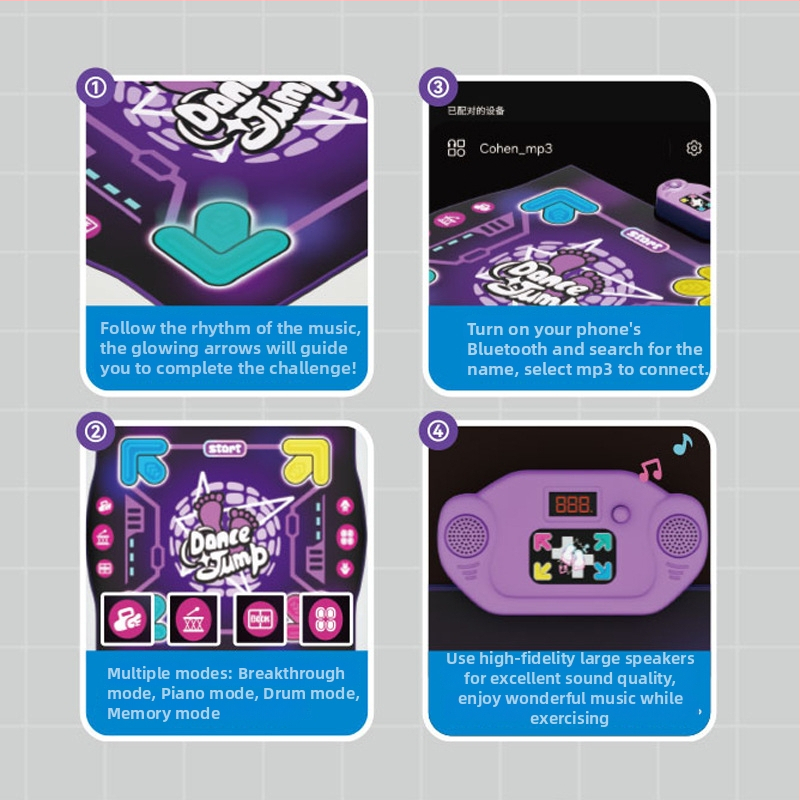 Detská hudobno-tanečná podložka — skladacia, interaktívna hra, z plastu, pre 7–14 rokov