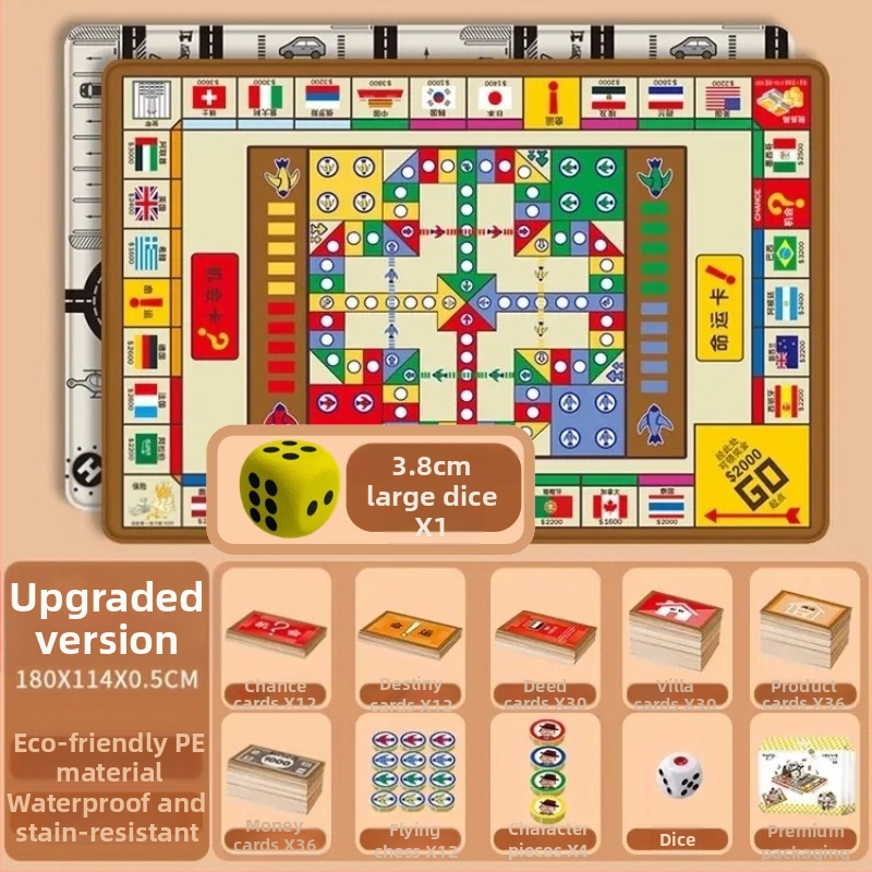 Veliko dvostrano leteće šah Monopoly, tri u jednom za djecu, edukativna igra za roditelje i djecu, tepih za igru i penjanje