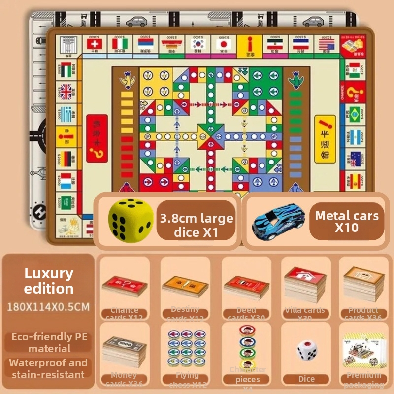 Veliko dvostrano leteće šah Monopoly, tri u jednom za djecu, edukativna igra za roditelje i djecu, tepih za igru i penjanje