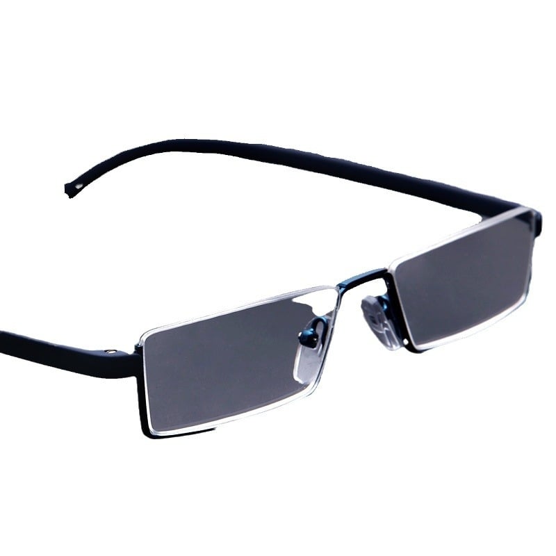 Olvasó szemüveg kékfény-szűrővel és multifokális lencsékkel távolra és közelre, teljes keret, gyanta lencsék, idős személyeknek, kör alakú arcra