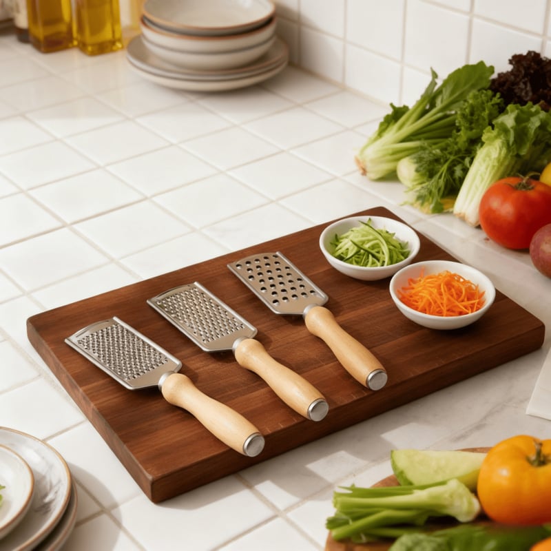 Tölgyfa kör alakú fogantyúval rendelkező többfunkciós reszelő – rozsdamentes acél, sajt, gyömbér és citrom reszeléséhez