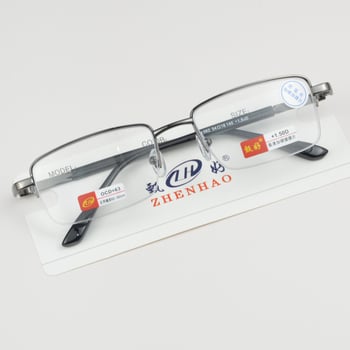 Olvasó szemüveg fém félkeretes kerettel, kékfény elleni lencsék, lencse anyaga: akril, felnőtteknek, négyszögletes arcformához