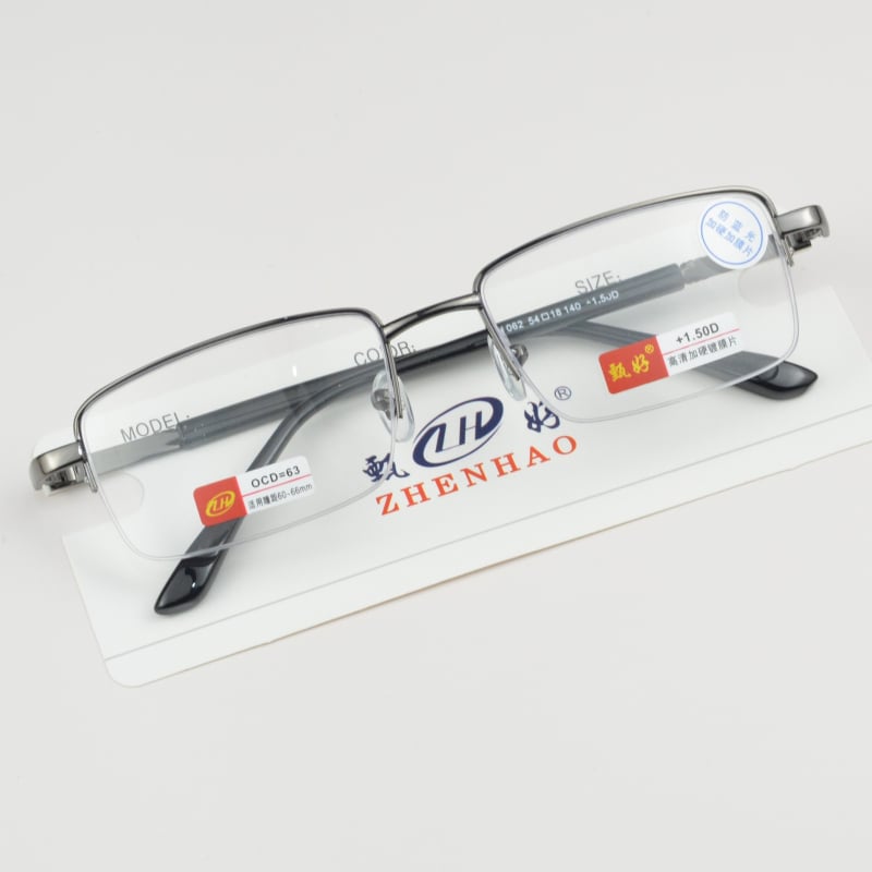 Olvasó szemüveg fém félkeretes kerettel, kékfény elleni lencsék, lencse anyaga: akril, felnőtteknek, négyszögletes arcformához