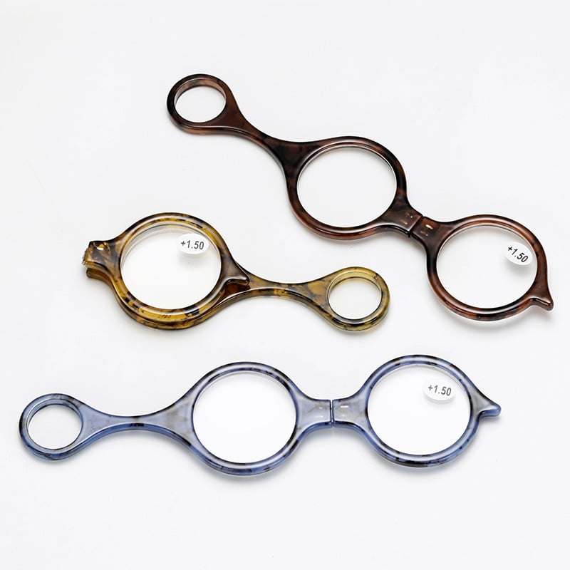 Olvasó szemüveg, kézben tartva, kerek keret, PC lencsék, PC keret