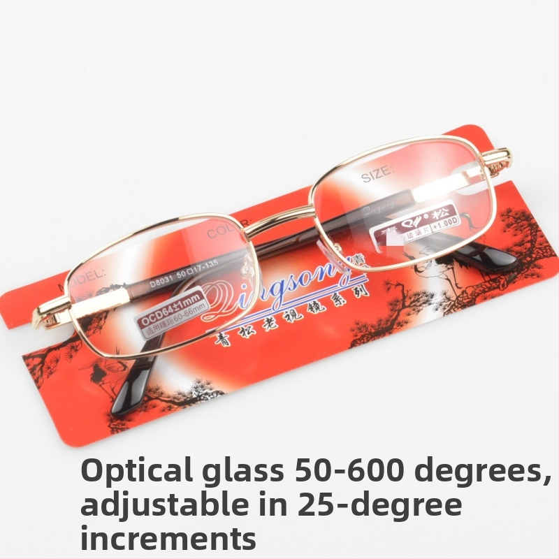 Green Pine naočale za čitanje, metalni puni okvir, staklene leće, model 8031, dioptrije 50–600