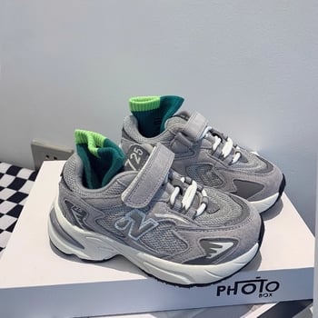 Gyerekeknek szóló vastag talpú sportcipő légáteresztő hálós felsőrésszel, Velcro-zárás, TPR talp, vulkanizált szerkezet, őszre