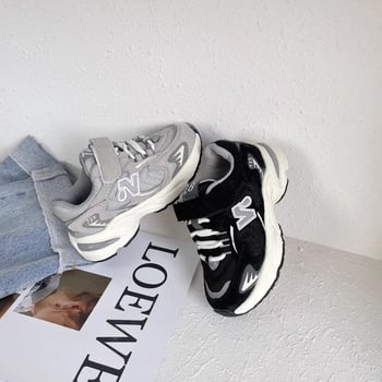 Gyerekeknek szóló vastag talpú sportcipő légáteresztő hálós felsőrésszel, Velcro-zárás, TPR talp, vulkanizált szerkezet, őszre