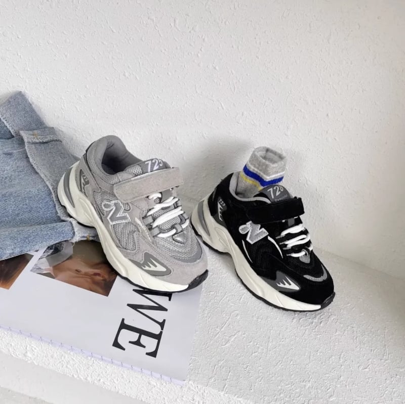 Gyerekeknek szóló vastag talpú sportcipő légáteresztő hálós felsőrésszel, Velcro-zárás, TPR talp, vulkanizált szerkezet, őszre