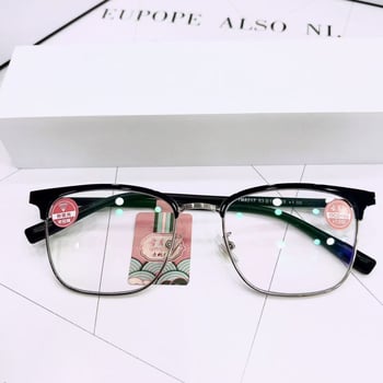 Olvasó szemüveg kékfény elleni védelemmel, aszférikus lencsék, teljes keretű fém keret, univerzális illeszkedés négyszögletes archoz