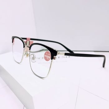 Olvasó szemüveg kékfény elleni védelemmel, aszférikus lencsék, teljes keretű fém keret, univerzális illeszkedés négyszögletes archoz