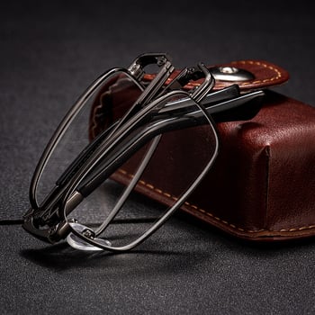 Kristálylencsés olvasó szemüveg, fém kerettel, teljes keret, négyszögletes forma, +1.00–+4.00 dioptria, kékfény elleni védelem