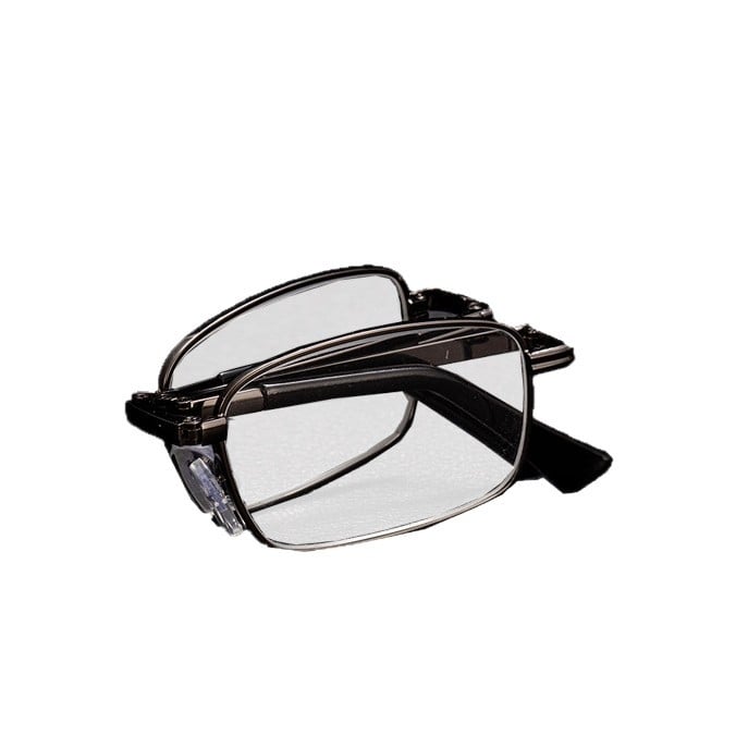 Kristálylencsés olvasó szemüveg, fém kerettel, teljes keret, négyszögletes forma, +1.00–+4.00 dioptria, kékfény elleni védelem