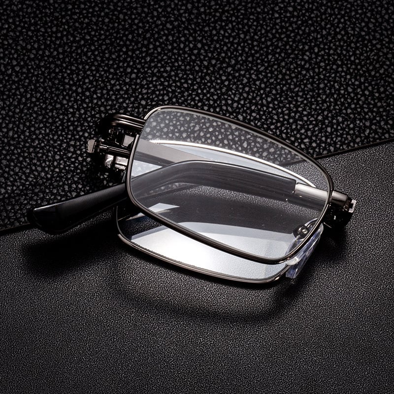 Kristálylencsés olvasó szemüveg, fém kerettel, teljes keret, négyszögletes forma, +1.00–+4.00 dioptria, kékfény elleni védelem