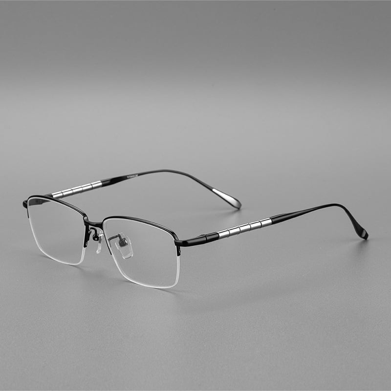Tiszta titánból készült presbyopia szemüveg, kettős használat távolra és közelre, nagy felbontású kékfény-szűrős lencsékkel, négyszögletes félkeret