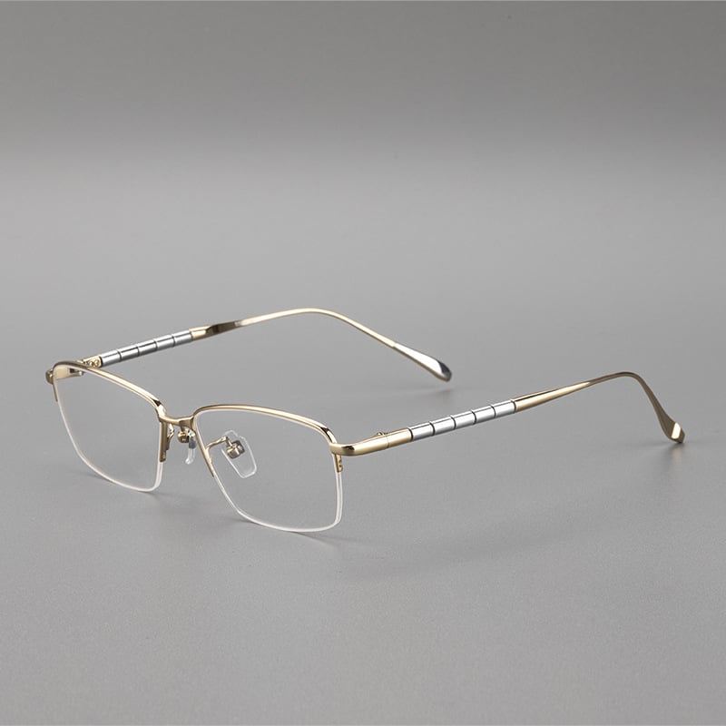 Tiszta titánból készült presbyopia szemüveg, kettős használat távolra és közelre, nagy felbontású kékfény-szűrős lencsékkel, négyszögletes félkeret