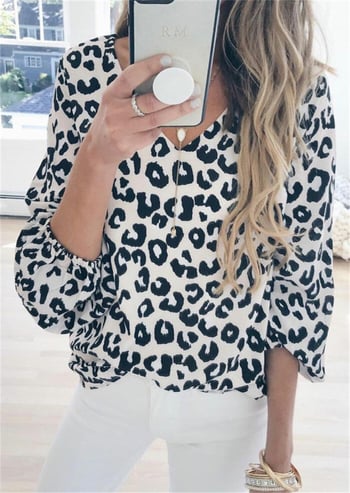 Top din bumbac cu imprimeu, decolteu în V și mâneci clopot