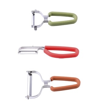 Többszörös funkciójú gyümölcs hámozó, Y- és P-típusú pengékkel, 430 rozsdamentes acélból • Gumi- és TPR-markolat • Három az egyben