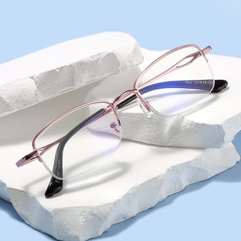 Olvasószemüveg kékfény elleni védelemmel, gyanta lencsékkel, félkeretes, négyzet alakú fémkeret, felnőtteknek