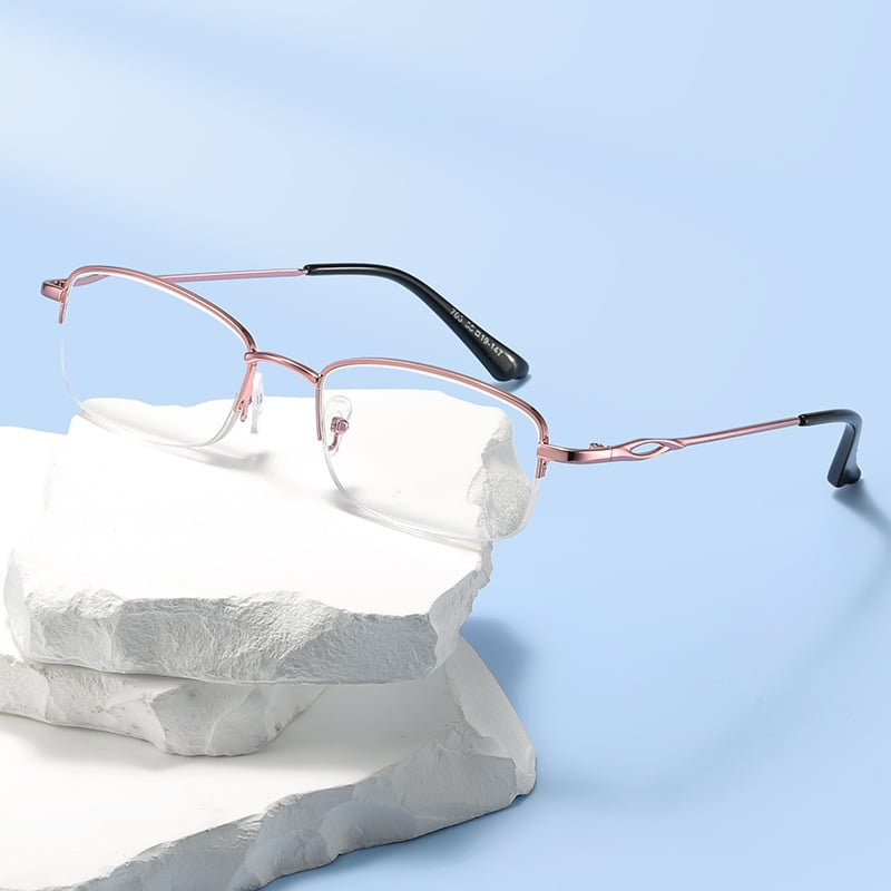 Olvasószemüveg kékfény elleni védelemmel, gyanta lencsékkel, félkeretes, négyzet alakú fémkeret, felnőtteknek