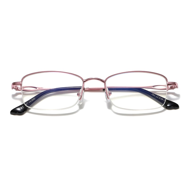 Olvasószemüveg kékfény elleni védelemmel, gyanta lencsékkel, félkeretes, négyzet alakú fémkeret, felnőtteknek