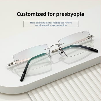 Férfiak számára keret nélküli olvasó szemüveg, diamantvágott élekkel, kékfény elleni védelem, sugárzás elleni védelem, fáradtság elleni védelem, UV védelem