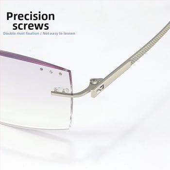 Férfiak számára keret nélküli olvasó szemüveg, diamantvágott élekkel, kékfény elleni védelem, sugárzás elleni védelem, fáradtság elleni védelem, UV védelem