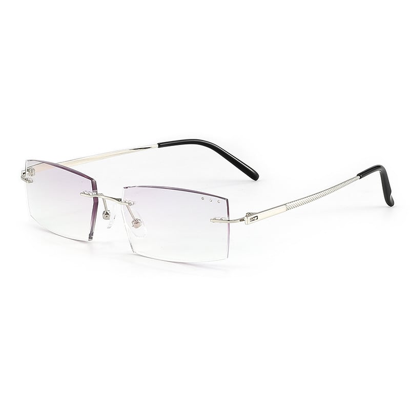 Férfiak számára keret nélküli olvasó szemüveg, diamantvágott élekkel, kékfény elleni védelem, sugárzás elleni védelem, fáradtság elleni védelem, UV védelem