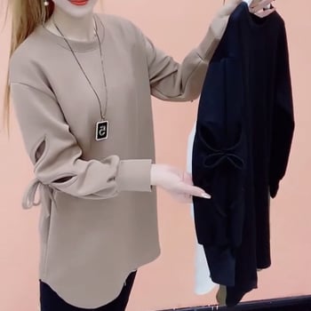 Női környakú poliészter felső laza szabásban, hosszú ujjú, középhosszú 65–80 cm, 3D minta, vasalásmentes felület, téli 2025