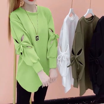 Női környakú poliészter felső laza szabásban, hosszú ujjú, középhosszú 65–80 cm, 3D minta, vasalásmentes felület, téli 2025