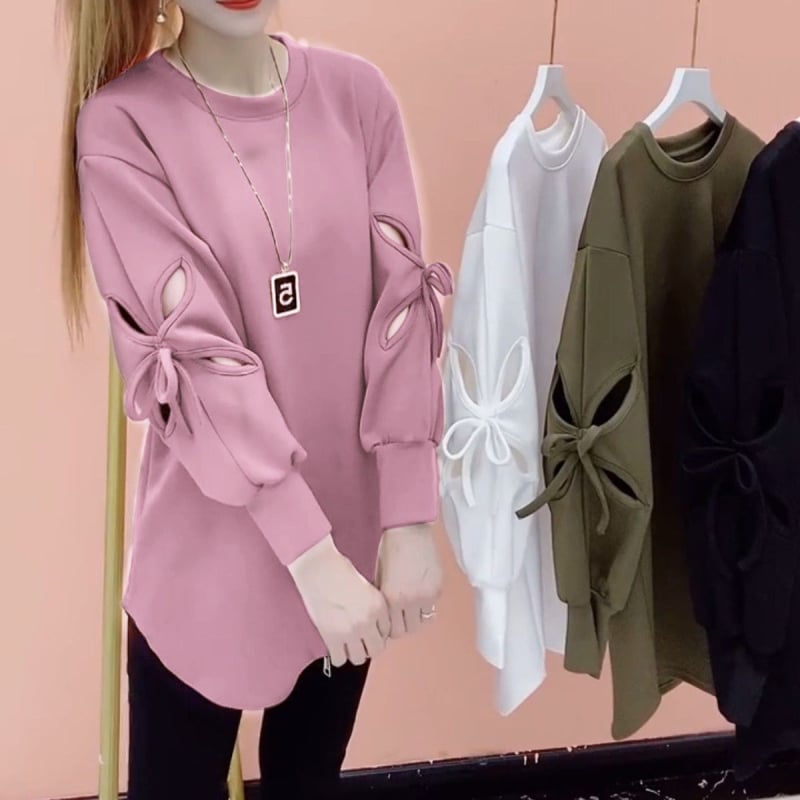 Női környakú poliészter felső laza szabásban, hosszú ujjú, középhosszú 65–80 cm, 3D minta, vasalásmentes felület, téli 2025