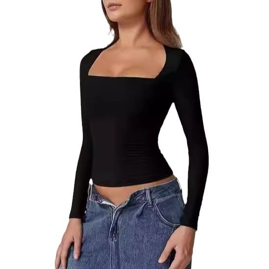 Tej-selyem anyagból készült ing (polyester/spandex >95%), egyszínű mintázat, négyszögletes gallér, hosszú ujjak, karcsú szabás