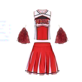 Cheerleading ruházat szoknyával és pomponokkal, uniszex, színpadi előadásra, poliészter-spandex keverék
