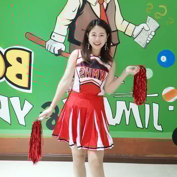Cheerleading ruházat szoknyával és pomponokkal, uniszex, színpadi előadásra, poliészter-spandex keverék