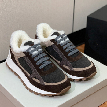 Дамски кожени маратонки с вълнена подплата, дебели подметки, връзки отпред, нисък ток 1–3 см