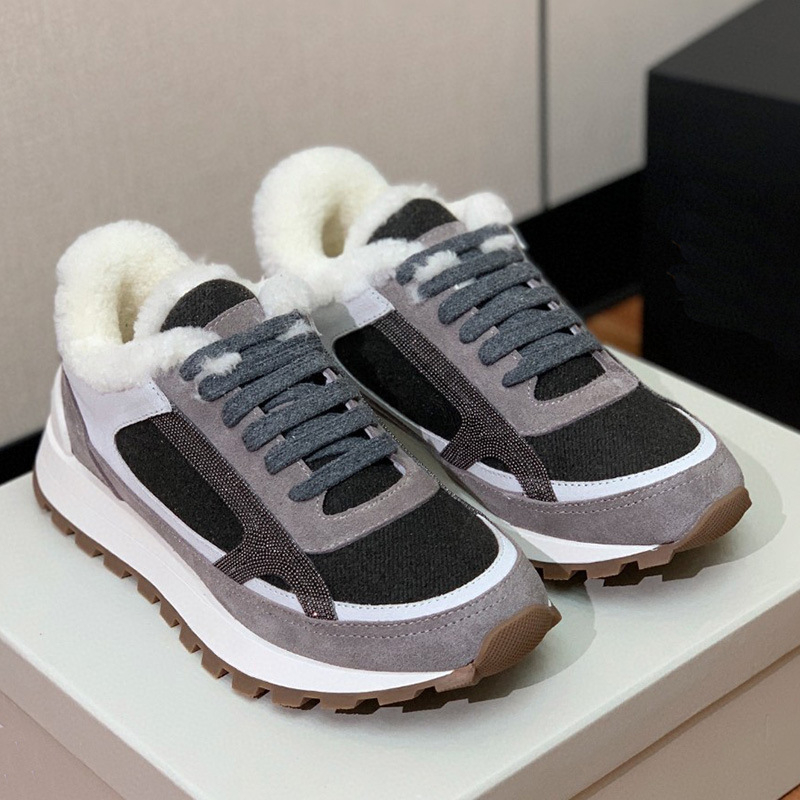 Дамски кожени маратонки с вълнена подплата, дебели подметки, връзки отпред, нисък ток 1–3 см