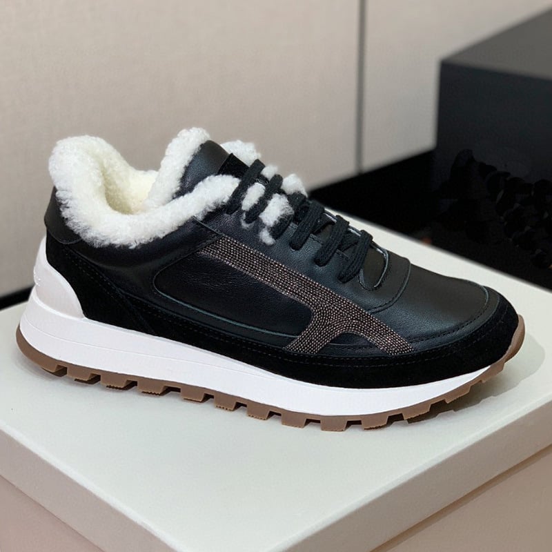 Дамски кожени маратонки с вълнена подплата, дебели подметки, връзки отпред, нисък ток 1–3 см