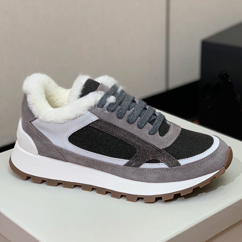 Дамски кожени маратонки с вълнена подплата, дебели подметки, връзки отпред, нисък ток 1–3 см