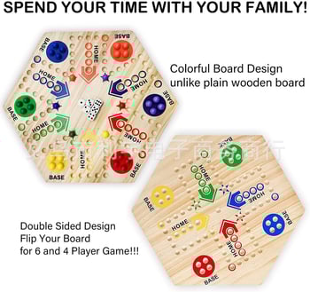 Fából készült kétoldalas társasjáték – Flying Chess, többjátékos pályás játék, 4–35 éveseknek