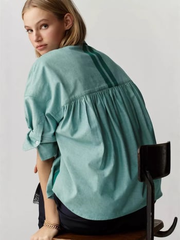 Női rövid ujjú ing kardigán stílusban, patchwork panelek, ingnyak, pamut-keverék anyag poliészterrel