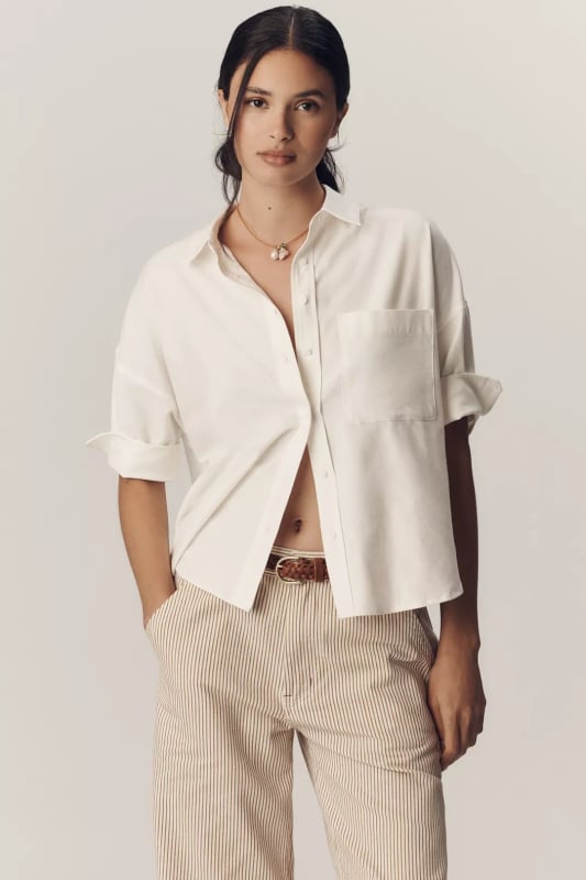 Női rövid ujjú ing kardigán stílusban, patchwork panelek, ingnyak, pamut-keverék anyag poliészterrel