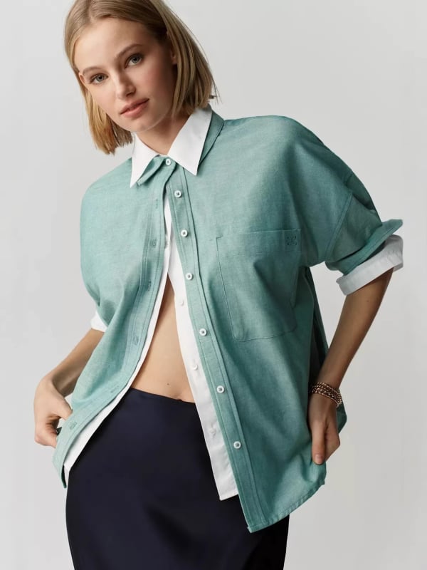 Női rövid ujjú ing kardigán stílusban, patchwork panelek, ingnyak, pamut-keverék anyag poliészterrel