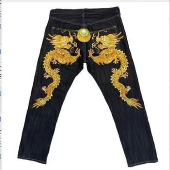 Hip-hop mintás farmernadrág, bő egyenes szabás, középmagas derék, cipzár, poliészter 60–70%