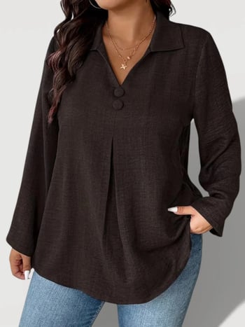 Női ing poliészterből, laza szabás, geometriai minta, Turn-down gallér, hosszú ujjú