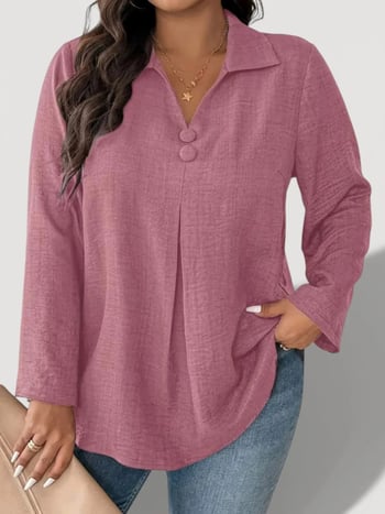 Női ing poliészterből, laza szabás, geometriai minta, Turn-down gallér, hosszú ujjú