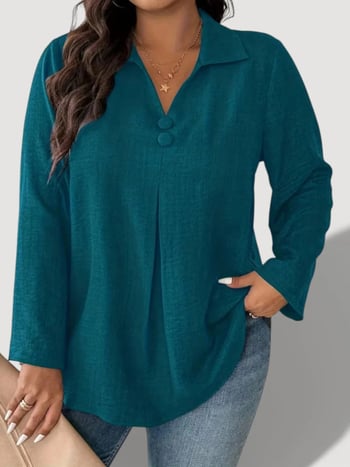 Női ing poliészterből, laza szabás, geometriai minta, Turn-down gallér, hosszú ujjú