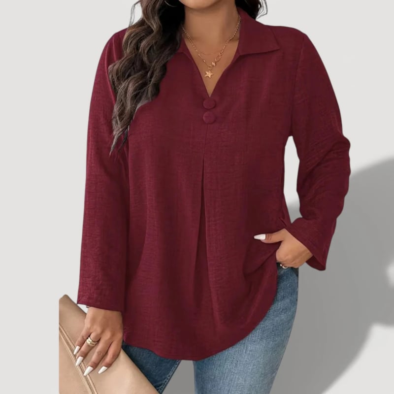 Női ing poliészterből, laza szabás, geometriai minta, Turn-down gallér, hosszú ujjú